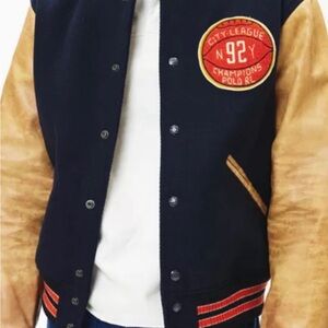 Polo by Ralph Lauren Men's Black and Tan Varsity Jacket